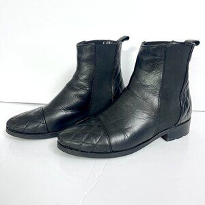 Fabianelli Black Leather Quilted Stretch Chelsea Ankle Boot Sz 37‎